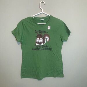 NWT Womens Squirrel Casual Novelty Funny Animal Graphic Tee T-Shirt Green Medium